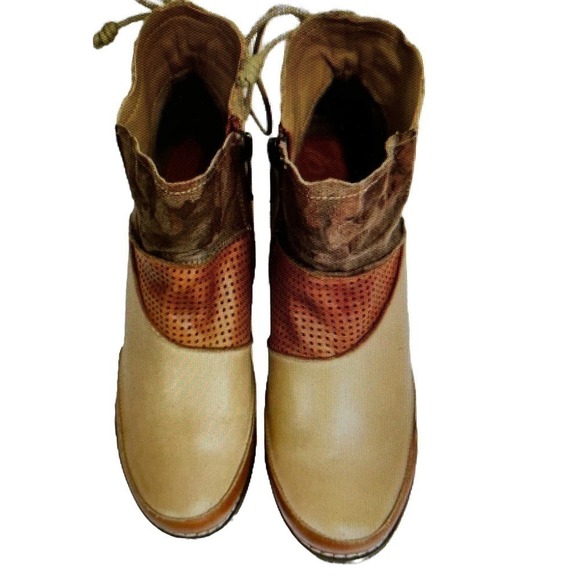 Elite by Corkys Ankle Boots Size 6 Mixed Leather Cognac Tan Mix Unusual - Picture 7 of 9